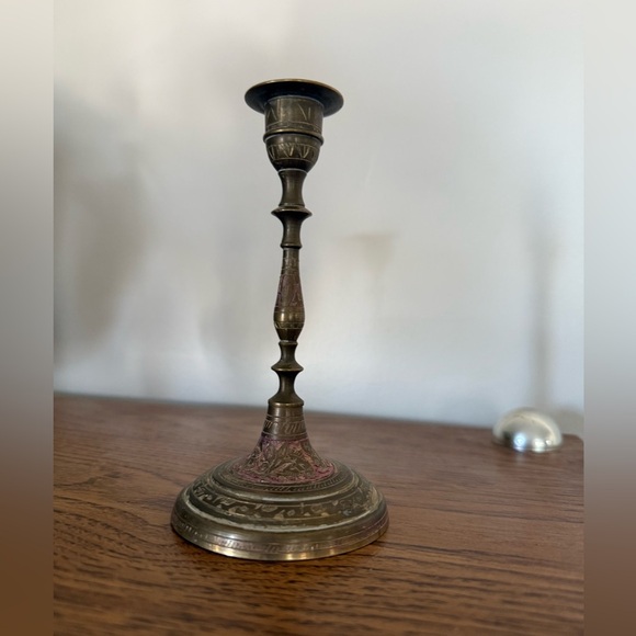 Vintage Brass Candlestick Holder Engraved Details - Picture 1 of 8
